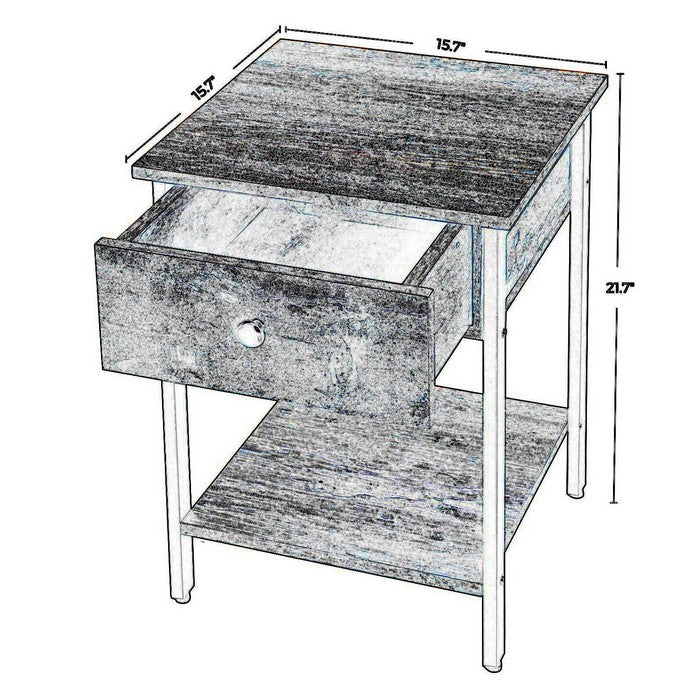 Wood and Metal Frame Nightstand with 1 Drawer and Shelf, Brown and Black