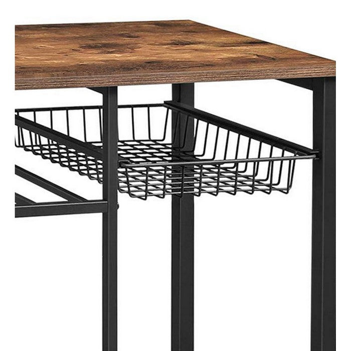 Caster Supported Wood and Metal Kitchen Cart with 3 Shelves,Brown and Black