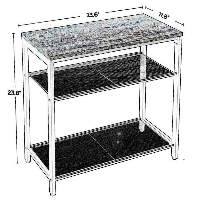 3 Tier Wooden Top Side Table with 2 Mesh Shelves, Brown and Black