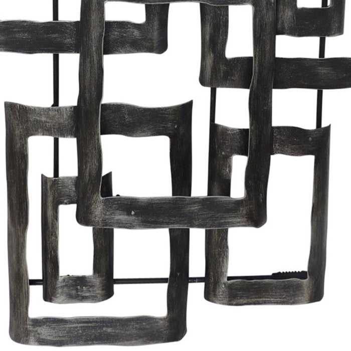 Interconnected Rectangles Hammered Metal Frame Wall Decor, Gray