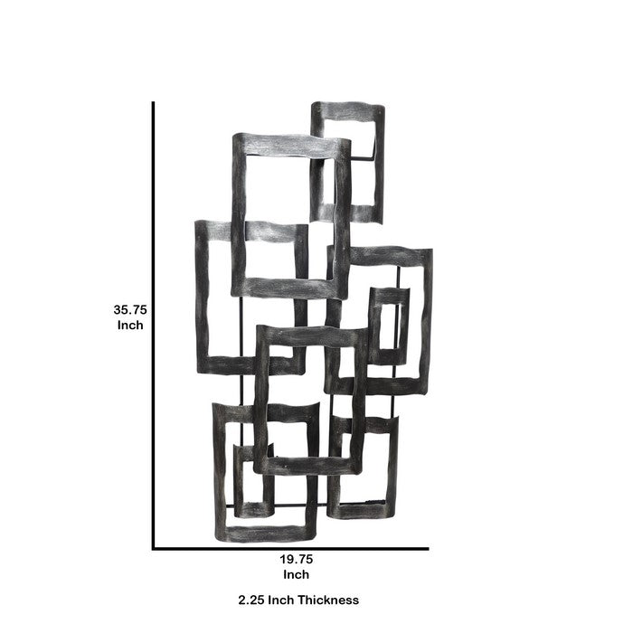 Interconnected Rectangles Hammered Metal Frame Wall Decor, Gray