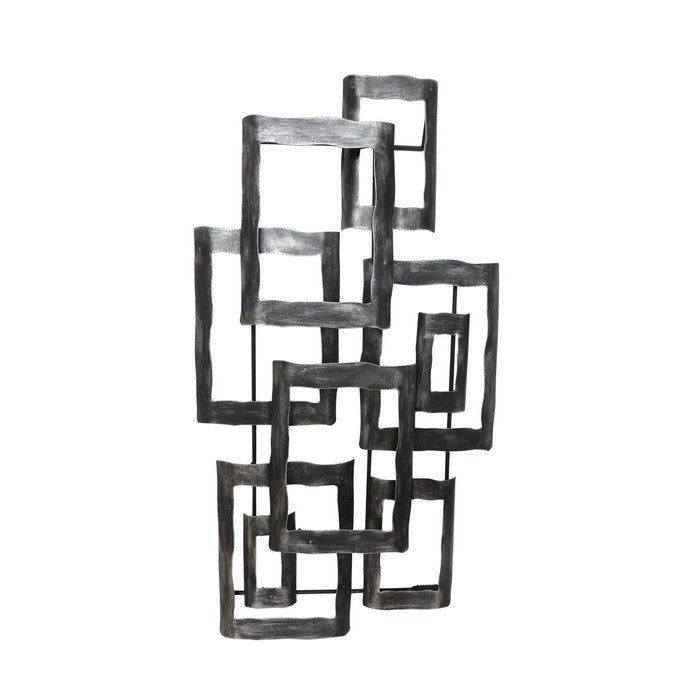 Interconnected Rectangles Hammered Metal Frame Wall Decor, Gray
