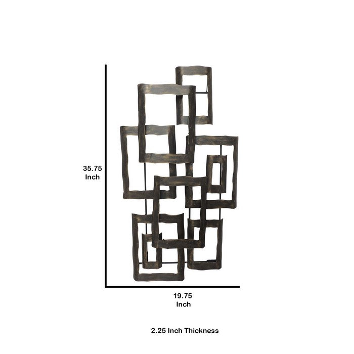 Interconnected Rectangles Hammered Metal Frame Wall Decor, Bronze