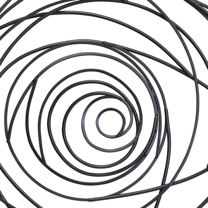 35 Inches Industrial Style Spiral Metal Frame Wall Decor, Black