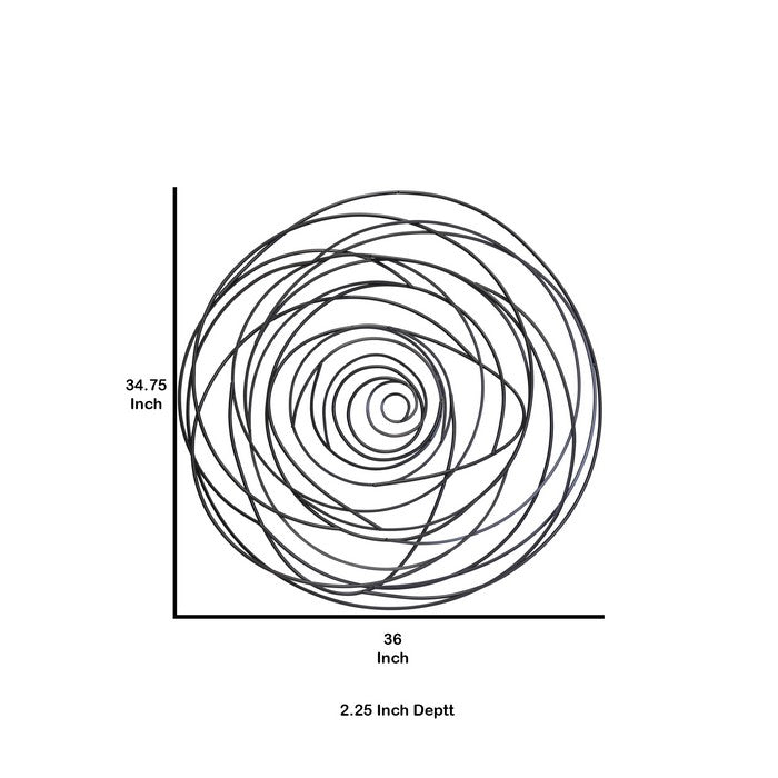 35 Inches Industrial Style Spiral Metal Frame Wall Decor, Black