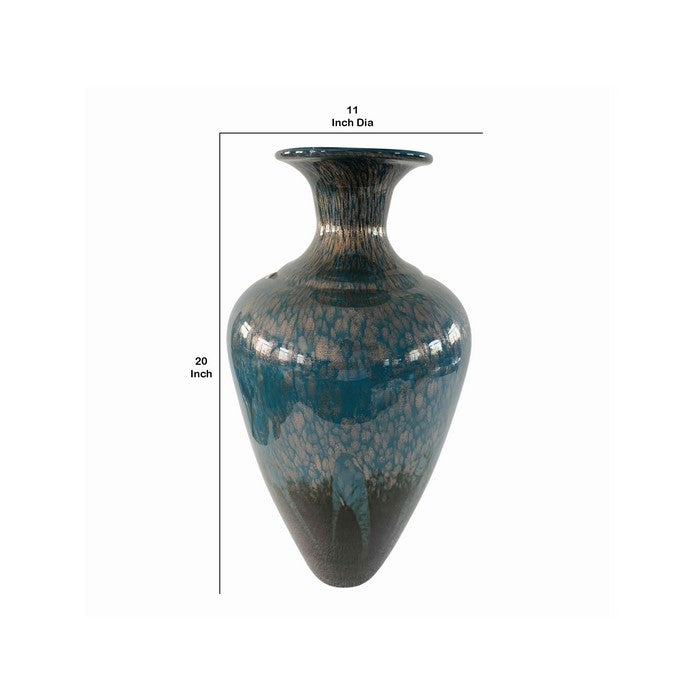 Urn Shape Glass Frame Vase with Fiery Design, Blue
