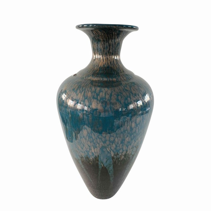 Urn Shape Glass Frame Vase with Fiery Design, Blue