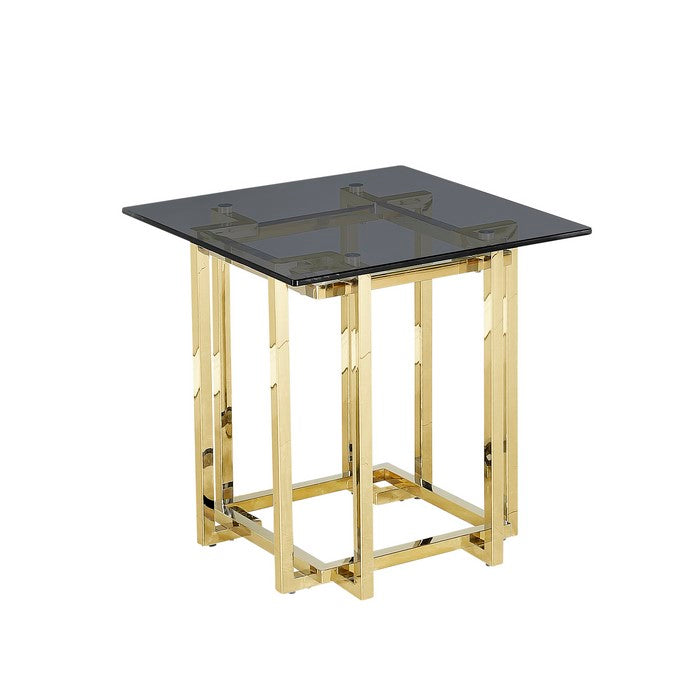 Tempered Glass Top Accent Table with Metal Frame, Gray and Gold