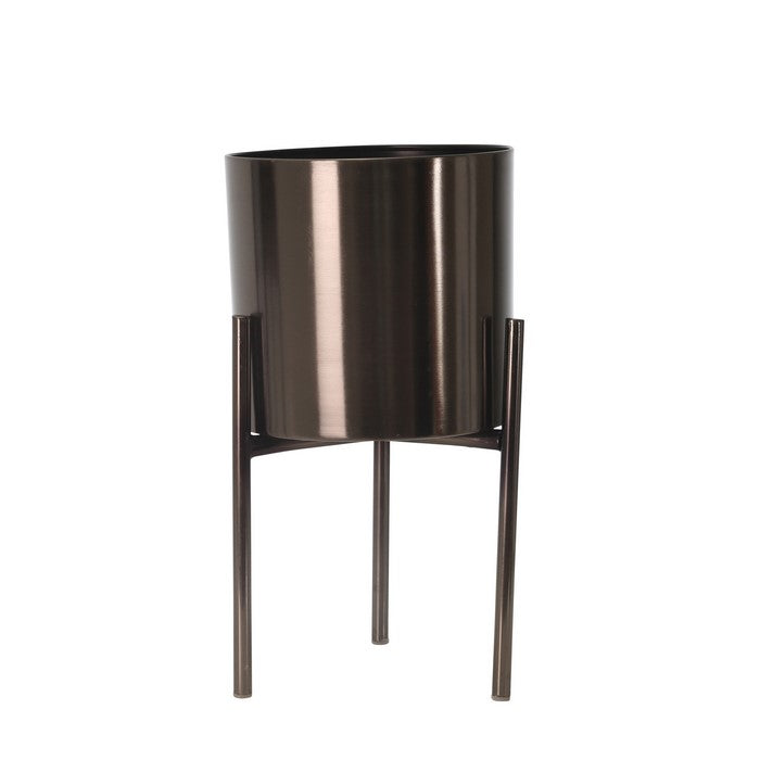 Metal Frame Round Planter with Tripod Stands, Set of 3, Glossy Gray