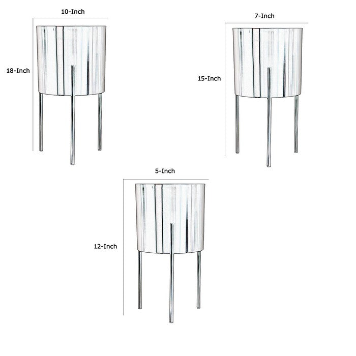 Metal Frame Round Planter with Tripod Stands, Set of 3, Glossy Gray