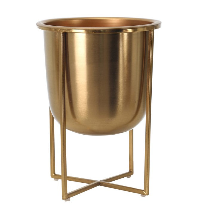 Metal Frame Glass Shape Planter with X Design at Bottom, Set of 2, Gold
