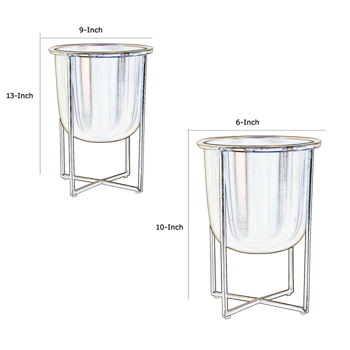 Metal Frame Glass Shape Planter with X Design at Bottom, Set of 2, Gold
