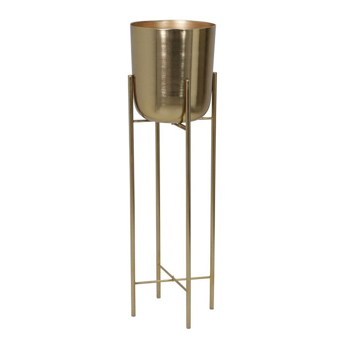Metal Frame Glass Shape Planter with X Design at Bottom, Set of 3, Gold