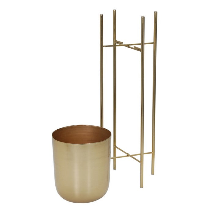 Metal Frame Glass Shape Planter with X Design at Bottom, Set of 3, Gold