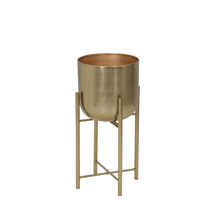 Metal Frame Glass Shape Planter with X Design at Bottom, Set of 3, Gold
