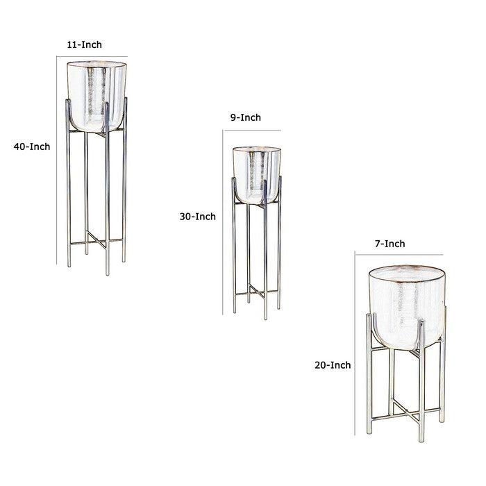 Metal Frame Glass Shape Planter with X Design at Bottom, Set of 3, Gold