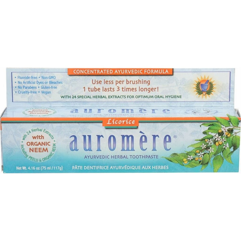 Ayurvedic Herbal Toothpaste Licorice by Auromere - Fluoride-Free, Natural, with Neem and Vegan - 4.16 Ounce