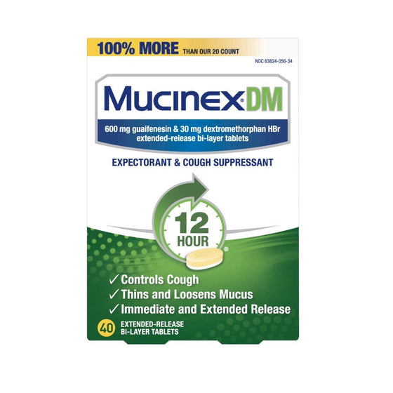 Mucinex DM 12 Hr Expectorant & Cough Suppressant Tablets, 40ct