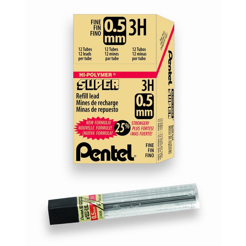 Pentel Super Hi-Polymer Lead Refill, 0.5mm, Fine, 3H, 144 Pieces of Lead (C505-3H)