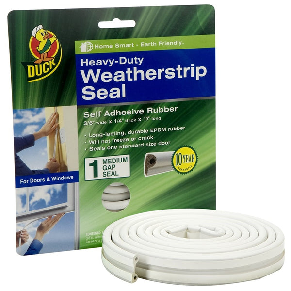 Duck Brand Heavy-Duty Self Adhesive Weatherstrip Seal for Medium Gap, White, 3/8-Inch x 1/4-Inch x 17-Feet, 1 Seal, 282435