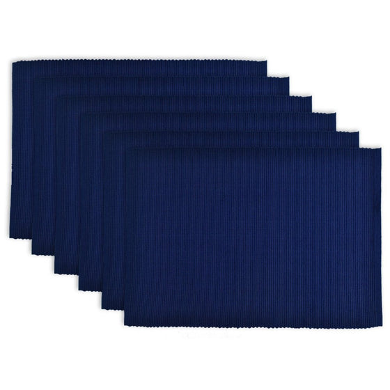 DII 100% Cotton, Ribbed 13 x 19 Everyday Basic Placemat Set of 6, Nautical Blue