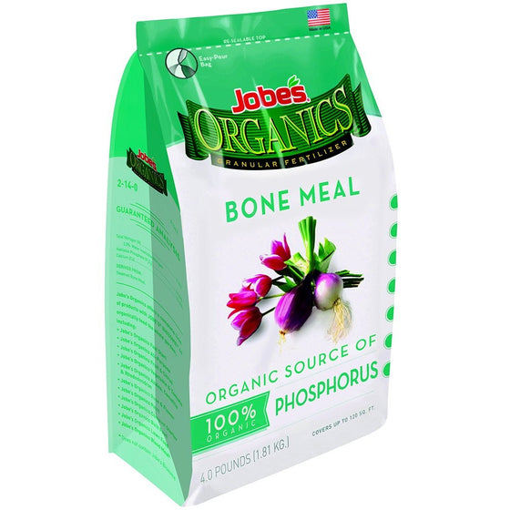 Jobe's Organics Bone Meal Fertilizer 2-14-0 Organic Phosphorous Fertilizer for Vegetables, Tubers, Flowers and Bulbs, 4 Pound Bag