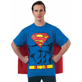 DC Comics Superman Costume T-Shirt With Cape, Blue, X-Large