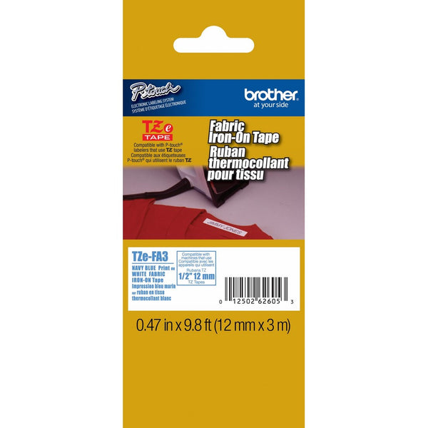 Brother Fabric 1/2 Inch Iron-On Tape - Retail Packaging, Navy Blue on White (TZeFA3) - Retail Packaging