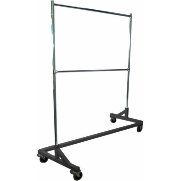 Heavy-Duty Commercial Grade Double-Bar Rolling Z Rack Garment Rack with Nesting Black Base by Metropolitan Display