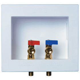 Water-Tite Du-All Dual Drain Washing Machine Outlet Box with Brass Qtr-turn Valves, Installed, 1/2" CPVC Conx