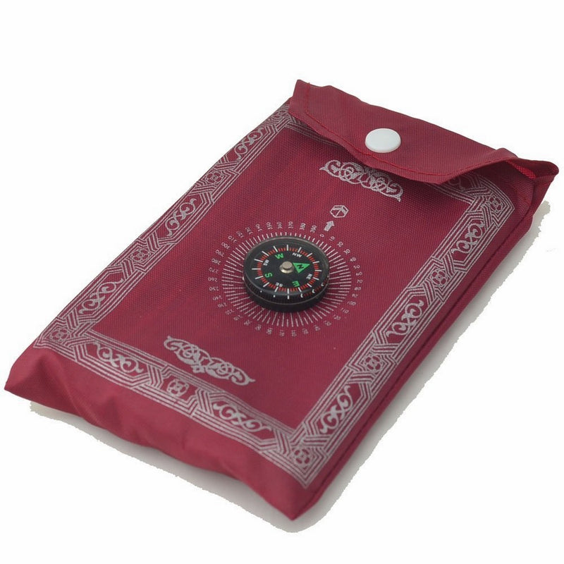 PORTABLE ISLAMIC PRAYER Mat/RUG/WITH COMPASS QIBLA FINDER  BOOKLET/ Weighted Ends/ (THIN PRAYER MAT)