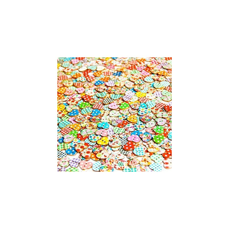 Heart Shaped Painted 2 Hole Wooden Buttons 18mm X15mm (Pack of 50pcs)