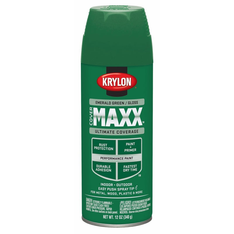 Krylon K09118000 COVERMAXX Spray Paint, Gloss Emerald Green, 12 Ounce