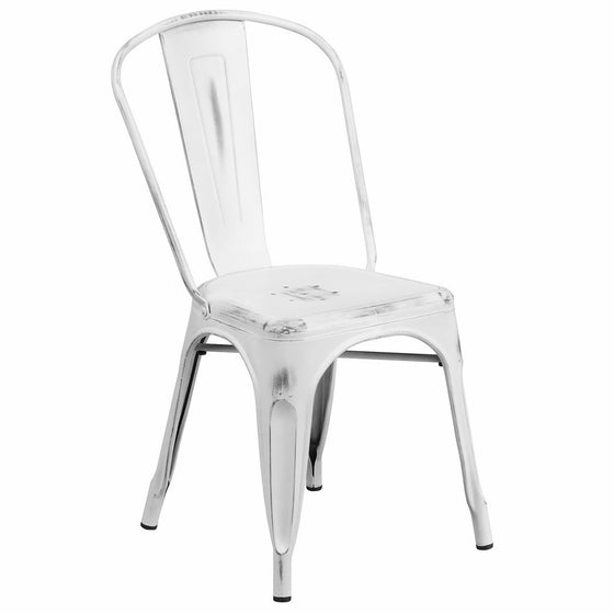 Flash Furniture Distressed White Metal Indoor-Outdoor Stackable Chair