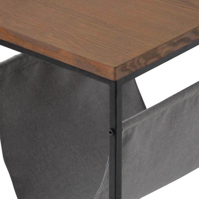 Wood and Metal Frame Accent Table with Fabric Pouch, Brown and Black