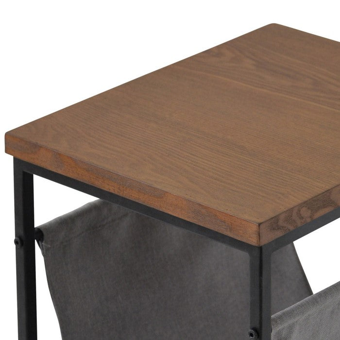 Wood and Metal Frame Accent Table with Fabric Pouch, Brown and Black