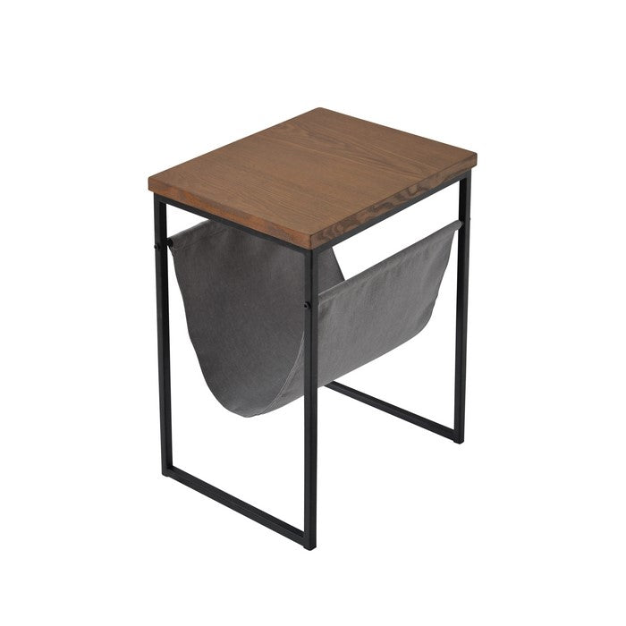 Wood and Metal Frame Accent Table with Fabric Pouch, Brown and Black