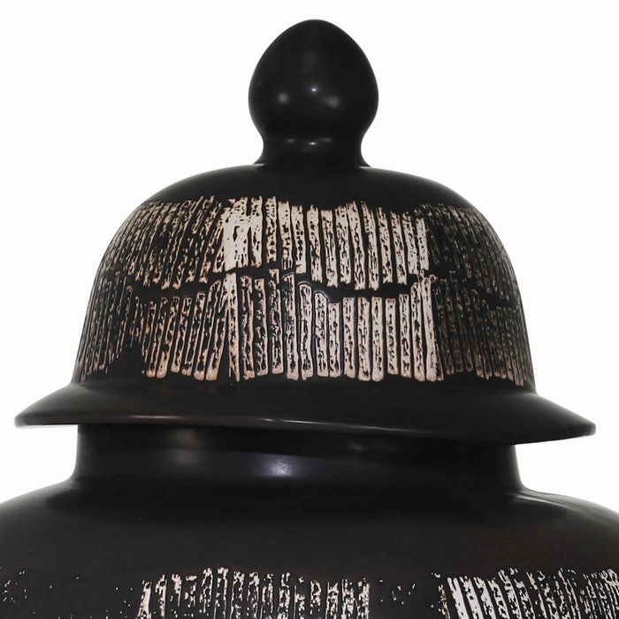 Ceramic Frame Temple Shape Lidded Jar, Antique Black