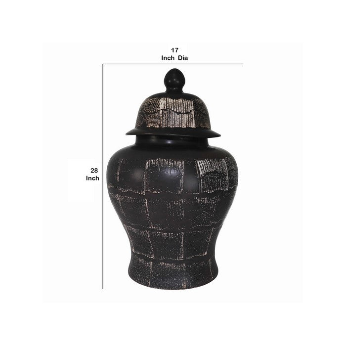 Ceramic Frame Temple Shape Lidded Jar, Antique Black