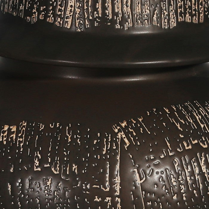 Ceramic Frame Temple Shape Lidded Jar, Dark Brown