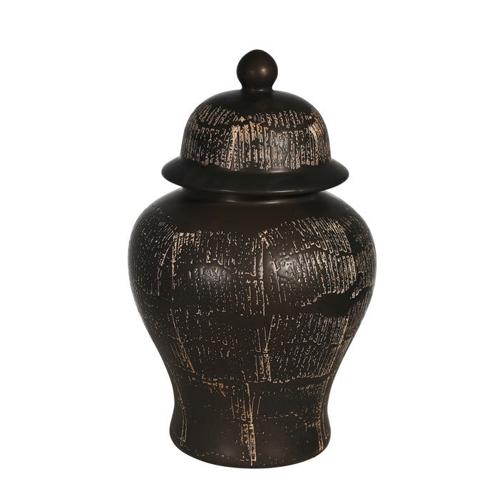 Ceramic Frame Temple Shape Lidded Jar, Dark Brown