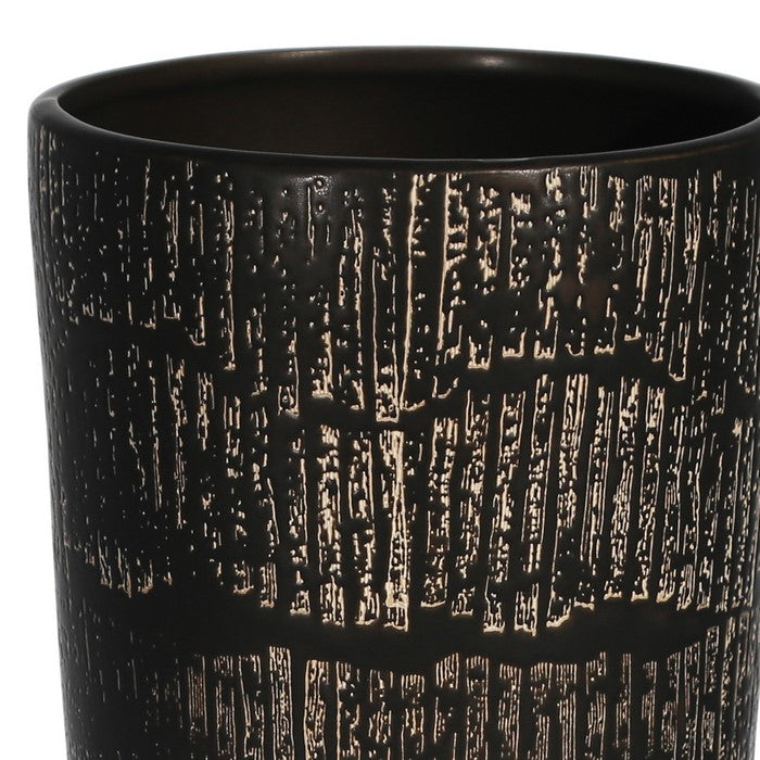 Glass Shape Textured Ceramic Frame Vase, Antique Black