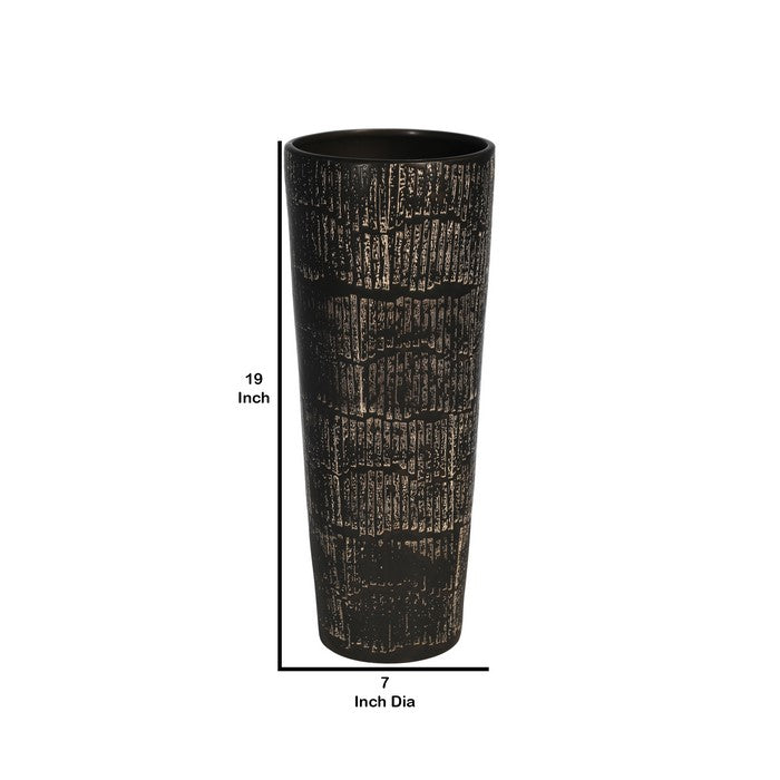 Glass Shape Textured Ceramic Frame Vase, Antique Black