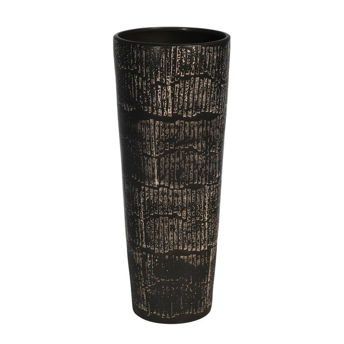 Glass Shape Textured Ceramic Frame Vase, Antique Black