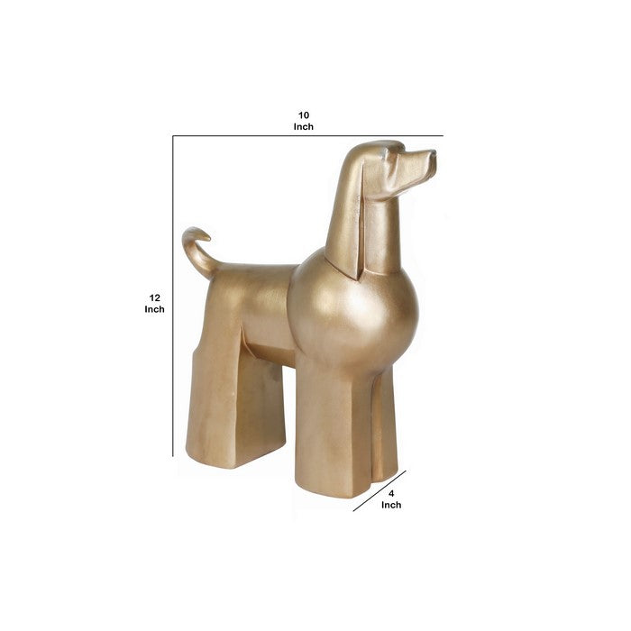 12 Inches Polyresin Frame Standing Poodle Dog Sculpture, Gold