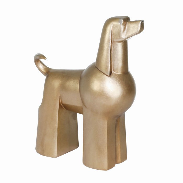 12 Inches Polyresin Frame Standing Poodle Dog Sculpture, Gold
