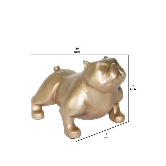 10 Inches Polyresin Frame Standing Bulldog Sculpture, Gold