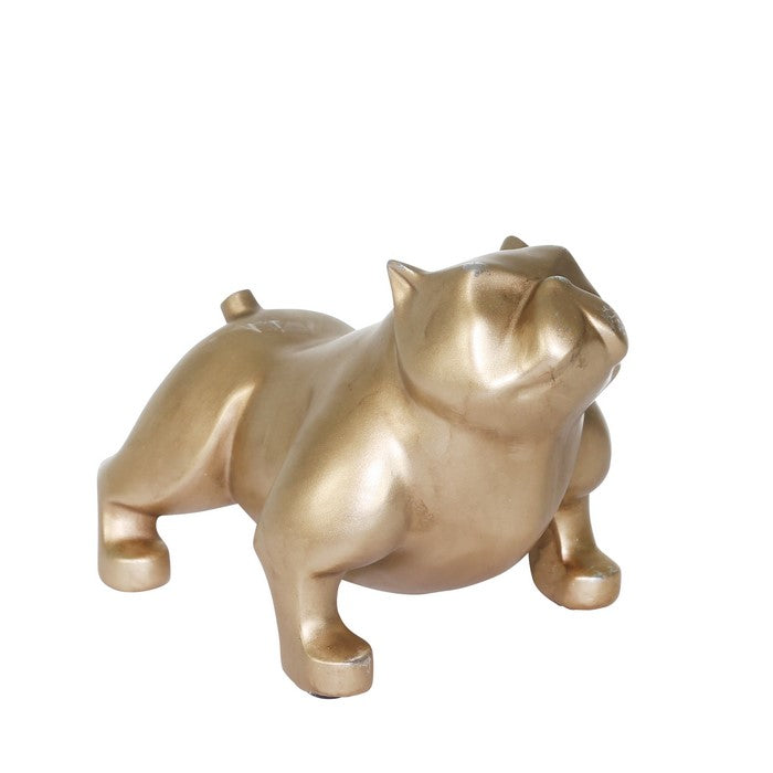 10 Inches Polyresin Frame Standing Bulldog Sculpture, Gold