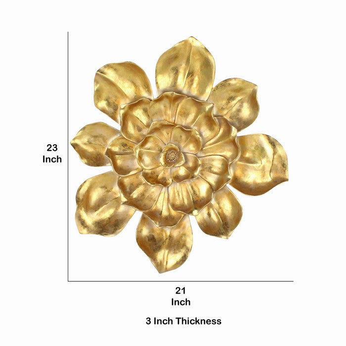 Polyresin Frame Blooming Flower Wall Accent, Large, Gold