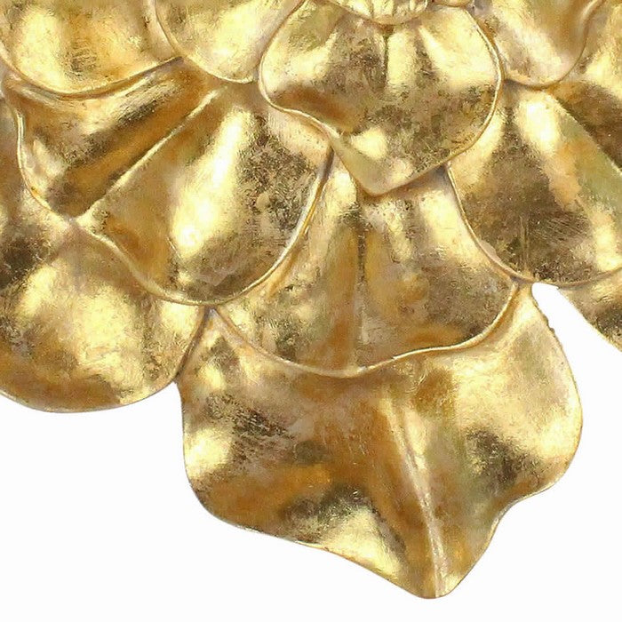 Polyresin Frame Blooming Flower Wall Accent, Small Gold